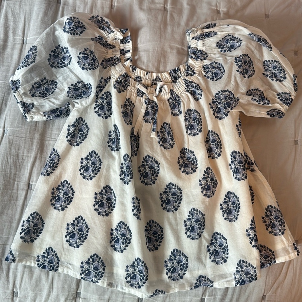 NWT: J. Crew Crewcuts Girls Puff Sleeve Top Floral Size XS (4-5) White Blue